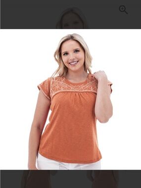 Aventura Women's Rust Embroidered Cap-Sleeve Tee